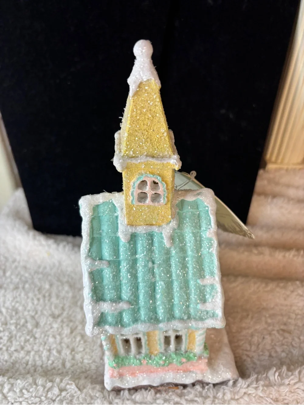 Trimesetter Village Church Holiday Glitter 9” Tall Light Up New/Flaw on the tree
